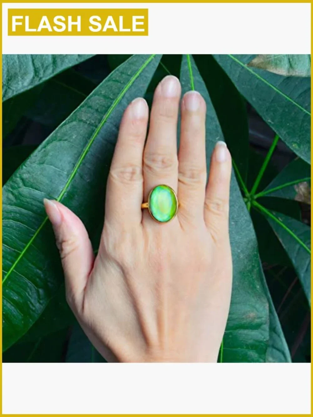 Facet Crystal Oval Mood Ring 18K Gold Plated Adjustable